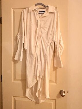 White Button-Up Long Shirt Dress